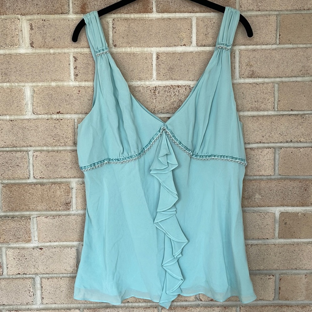 Silk Velvet Trim V-Neck Sleeveless Blouse